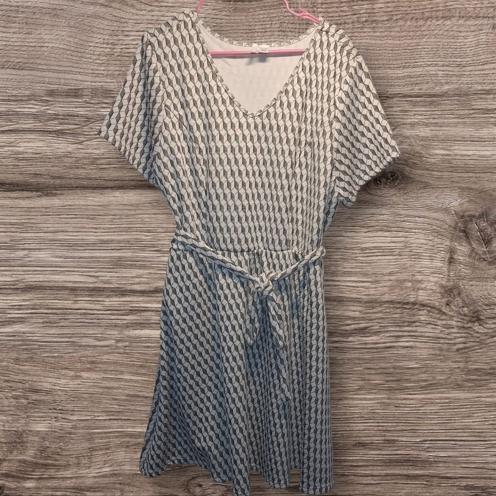 Kaktus Black White Geometric Midi Dress Gold Size 1X